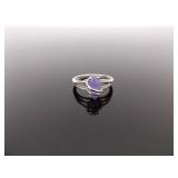 .925 Sterling Silver Amethyst Cabochon Ring Size 5.75