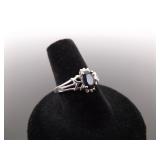 .925 Sterling Silver Faceted Sapphire Ring Size 8