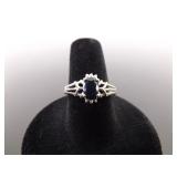 .925 Sterling Silver Faceted Sapphire Ring Size 8