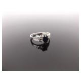 .925 Sterling Silver Faceted Sapphire Ring Size 8