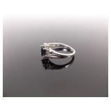 .925 Sterling Silver Faceted Sapphire Ring Size 8