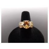 .925 Sterling Silver Citrine Crystal Ring Size 8.5