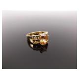 .925 Sterling Silver Citrine Crystal Ring Size 8.5