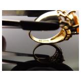 .925 Sterling Silver Citrine Crystal Ring Size 8.5