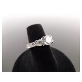 .925 Sterling Silver 3 Crystal Ring Size 5.5