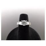 .925 Sterling Silver 3 Crystal Ring Size 5.5