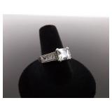 .925 Sterling Silver Crystal Solitaire Ring Size 8.5