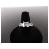 .925 Sterling Silver Crystal Solitaire Ring Size 8.5