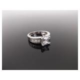.925 Sterling Silver Crystal Solitaire Ring Size 8.5