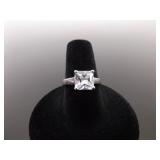 .925 Sterling Silver Crystal Solitaire Ring Size 7