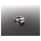 .925 Sterling Silver Crystal Solitaire Ring Size 7