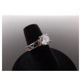 .925 Sterling Silver Crystal Solitaire Ring Size 6