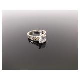 .925 Sterling Silver Crystal Solitaire Ring Size 6