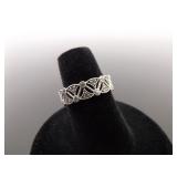 .925 Sterling Silver Art Nouveau Crystal Ring Size 6