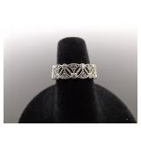 .925 Sterling Silver Art Nouveau Crystal Ring Size 6