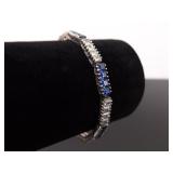 .925 Sterling Silver Sapphire Crystal Tennis Bracelet