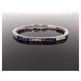 .925 Sterling Silver Sapphire Crystal Tennis Bracelet