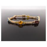 .925 Sterling Silver Multi Color Crystal Vermeil Tennis Bracelet