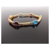.925 Sterling Silver Multi Color Crystal Vermeil Tennis Bracelet