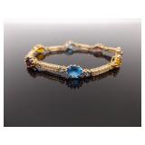 .925 Sterling Silver Multi Color Crystal Vermeil Tennis Bracelet