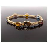.925 Sterling Silver Multi Color Crystal Vermeil Tennis Bracelet