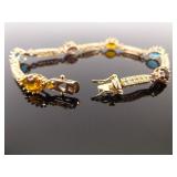 .925 Sterling Silver Multi Color Crystal Vermeil Tennis Bracelet
