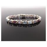 .925 Sterling Silver Multi Color Crystal Tennis Bracelet