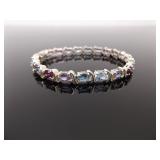 .925 Sterling Silver Multi Color Crystal Tennis Bracelet