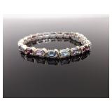 .925 Sterling Silver Multi Color Crystal Tennis Bracelet