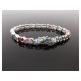 .925 Sterling Silver Multi Color Crystal Tennis Bracelet