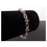 .925 Sterling Silver Amethyst Crystal Fluer Tennis Bracelet