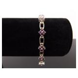 .925 Sterling Silver Amethyst Crystal Fluer Tennis Bracelet