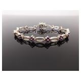 .925 Sterling Silver Amethyst Crystal Fluer Tennis Bracelet