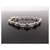 .925 Sterling Silver Amethyst Crystal Fluer Tennis Bracelet