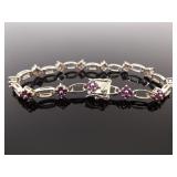 .925 Sterling Silver Amethyst Crystal Fluer Tennis Bracelet