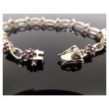 .925 Sterling Silver Amethyst Crystal Fluer Tennis Bracelet