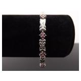 .925 Sterling Silver Pink Sapphire Crystal Fluer Tennis Bracelet