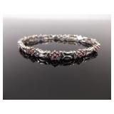 .925 Sterling Silver Pink Sapphire Crystal Fluer Tennis Bracelet