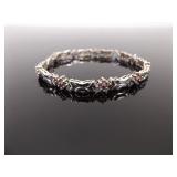 .925 Sterling Silver Pink Sapphire Crystal Fluer Tennis Bracelet