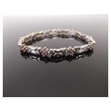 .925 Sterling Silver Pink Sapphire Crystal Fluer Tennis Bracelet