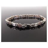 .925 Sterling Silver Pink Sapphire Crystal Fluer Tennis Bracelet
