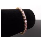 .925 Sterling Silver Pink Sapphire Crystal Vermeil Tennis Bracelet