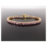.925 Sterling Silver Pink Sapphire Crystal Vermeil Tennis Bracelet