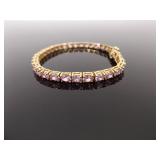 .925 Sterling Silver Pink Sapphire Crystal Vermeil Tennis Bracelet