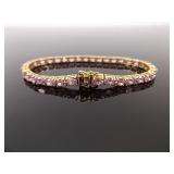 .925 Sterling Silver Pink Sapphire Crystal Vermeil Tennis Bracelet