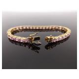 .925 Sterling Silver Pink Sapphire Crystal Vermeil Tennis Bracelet
