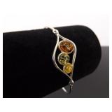 .925 Sterling Silver Amber Cabochon Bracelet
