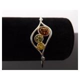 .925 Sterling Silver Amber Cabochon Bracelet