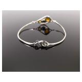 .925 Sterling Silver Amber Cabochon Bracelet