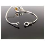 .925 Sterling Silver Amber Cabochon Bracelet